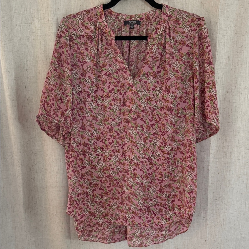 Floral Pink V-Neck Women's Blouse